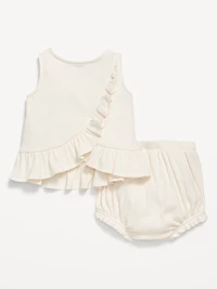 Sleeveless Ribbed Ruffle-Trim Top and Shorts Set for Baby