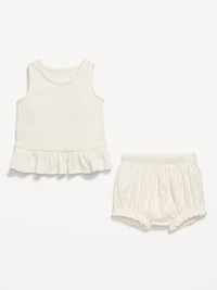 Sleeveless Ribbed Ruffle-Trim Top and Shorts Set for Baby