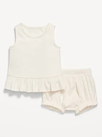 Sleeveless Ribbed Ruffle-Trim Top and Shorts Set for Baby