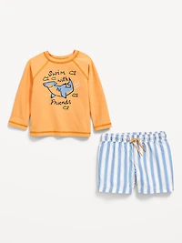 Long-Sleeve Rashguard Swim Top and Shorts Set for Baby