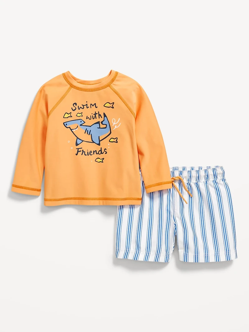 Long-Sleeve Rashguard Swim Top and Shorts Set for Baby