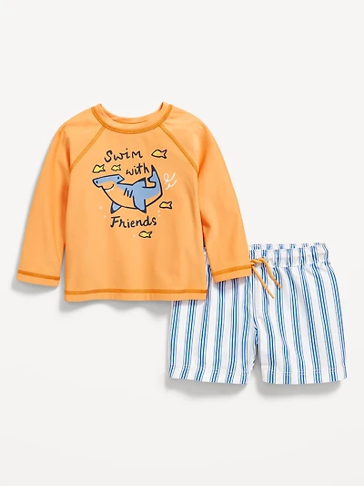 Long-Sleeve Rashguard Swim Top and Shorts Set for Baby