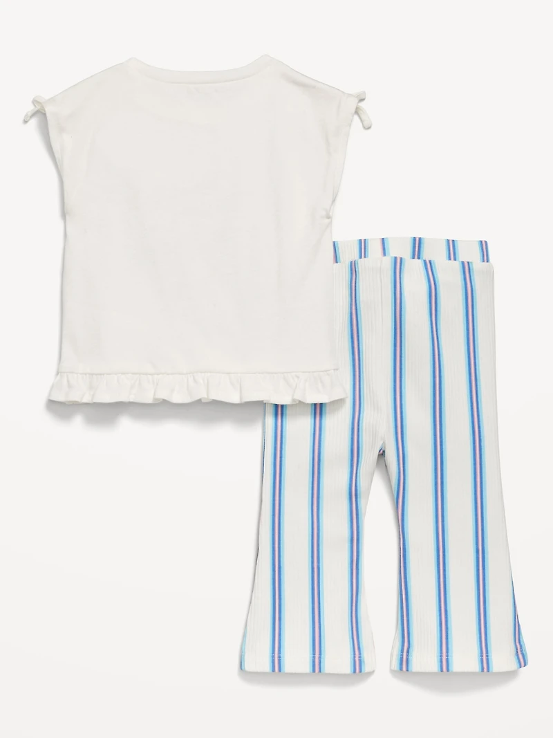 Printed Ruffle-Trim Top and Ribbed Flare Leggings Set for Baby