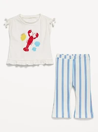 Printed Ruffle-Trim Top and Ribbed Flare Leggings Set for Baby