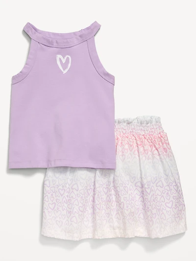 Fitted Halter Graphic Tank and Skort Set for Toddler Girls