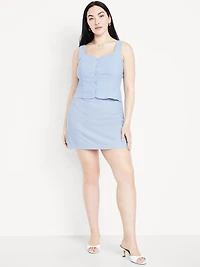 High-Waisted Linen-Blend Mini Skirt