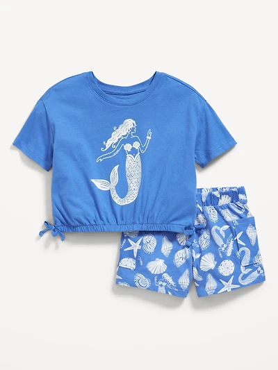 Graphic T-Shirt and Shorts Set for Toddler Girls