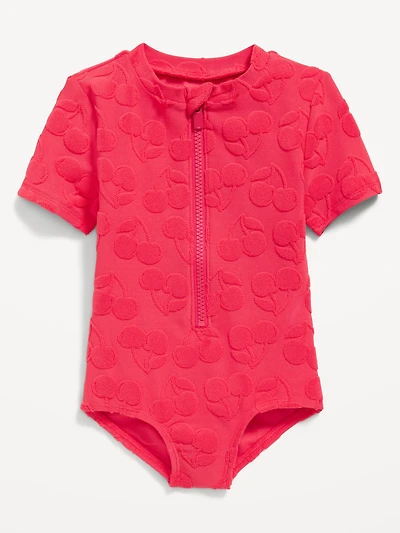 Textured Zip-Front Rashguard One-Piece Swimsuit for Toddler & Baby