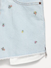 High-Waisted Embroidered Frayed-Hem Jean Shorts for Girls