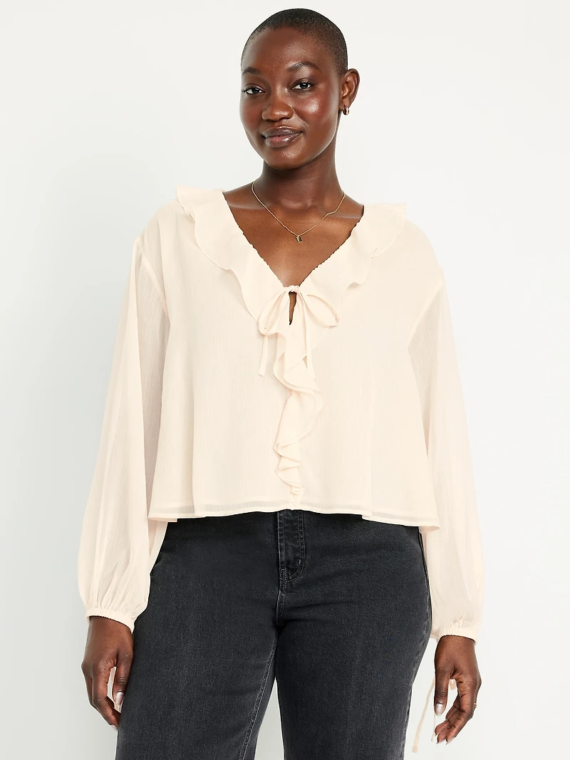 Ruffled Chiffon Cropped Blouse