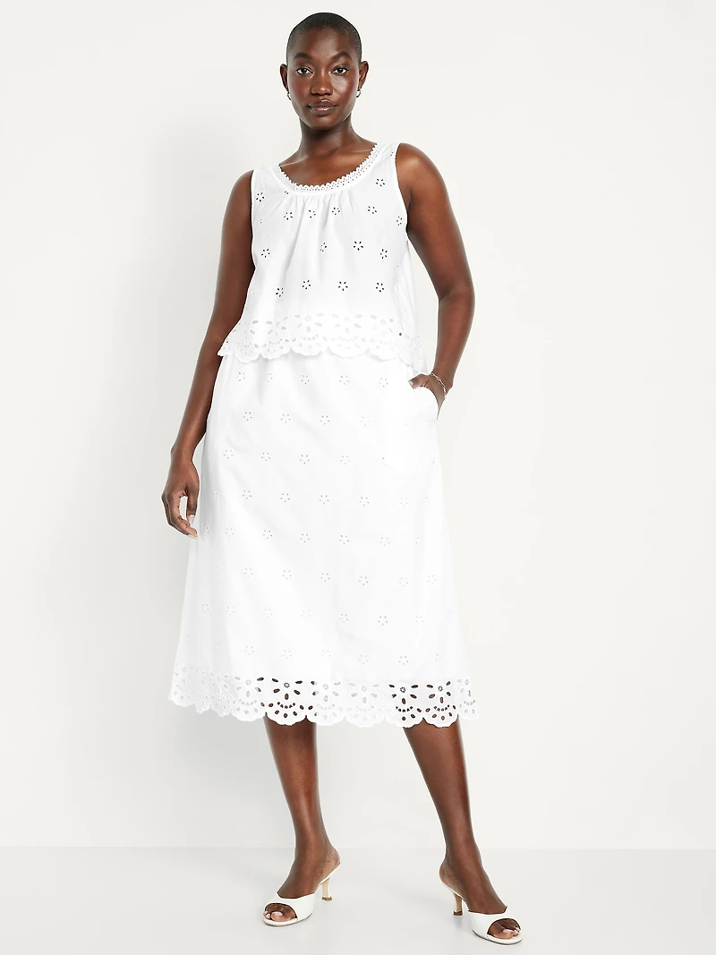 A-Line Eyelet Midi Skirt