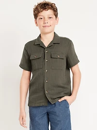 Short-Sleeve Double-Weave Pocket Shirt for Boys