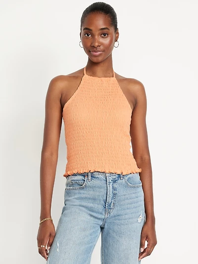 Sleeveless Smocked Crop Top