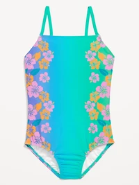 Printed Back Cutout One-Piece Swimsuit for Girls