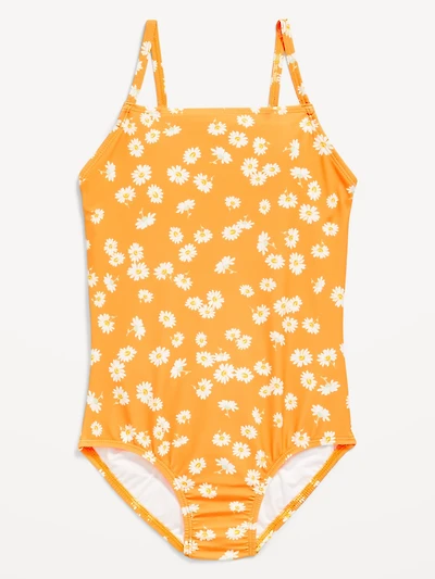 Printed Back Cutout One-Piece Swimsuit for Girls