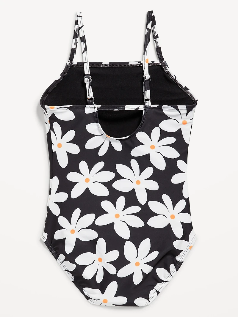 Printed Back Cutout One-Piece Swimsuit for Girls