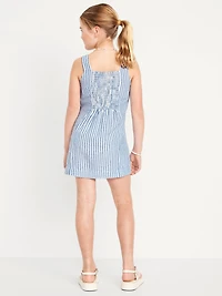 Printed Sleeveless Linen-Blend Shift Dress for Girls
