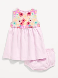 Sleeveless Crochet-Panel Dress and Shorts Set for Baby