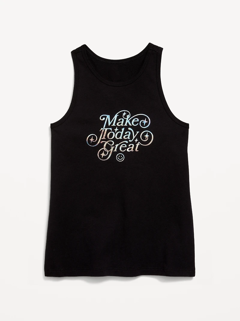 Fitted Graphic Back-Cutout Tank Top for Girls