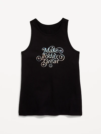 Fitted Graphic Back-Cutout Tank Top for Girls