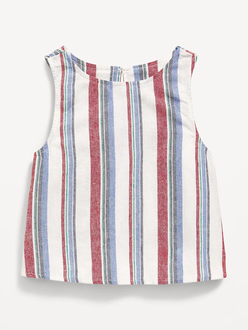 Sleeveless Cross-Back Linen-Blend Top for Girls
