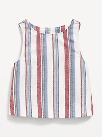 Sleeveless Cross-Back Linen-Blend Top for Girls