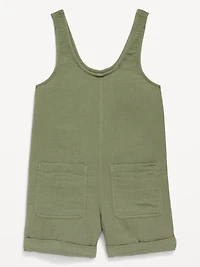 Sleeveless Double-Weave Pocket Romper for Girls