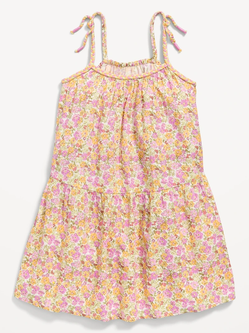Printed Sleeveless Crinkle Crepe Tiered Dress for Toddler Girls