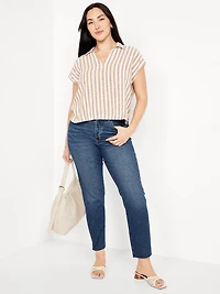 Linen-Blend Cropped Popover Shirt
