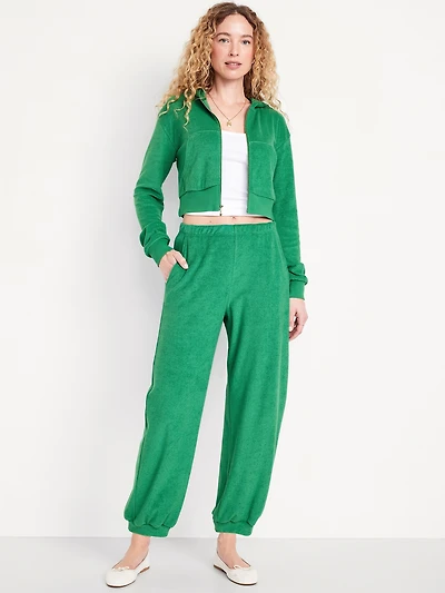 High-Waisted Towel Terry Barrel Ankle Pants