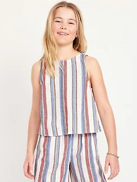 Sleeveless Cross-Back Linen-Blend Top for Girls