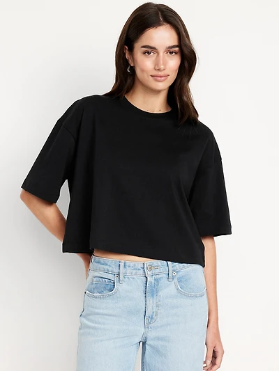 Vintage Crew-Neck Oversized Crop T-Shirt