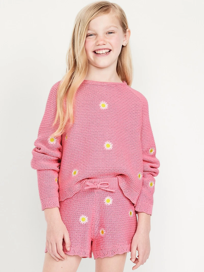 Sweater-Knit Embroidered Shorts for Girls