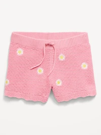 Sweater-Knit Embroidered Shorts for Girls