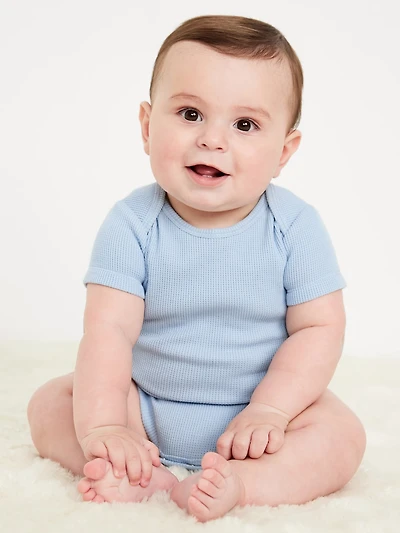 Unisex Short-Sleeve Waffle-Knit Bodysuit for Baby