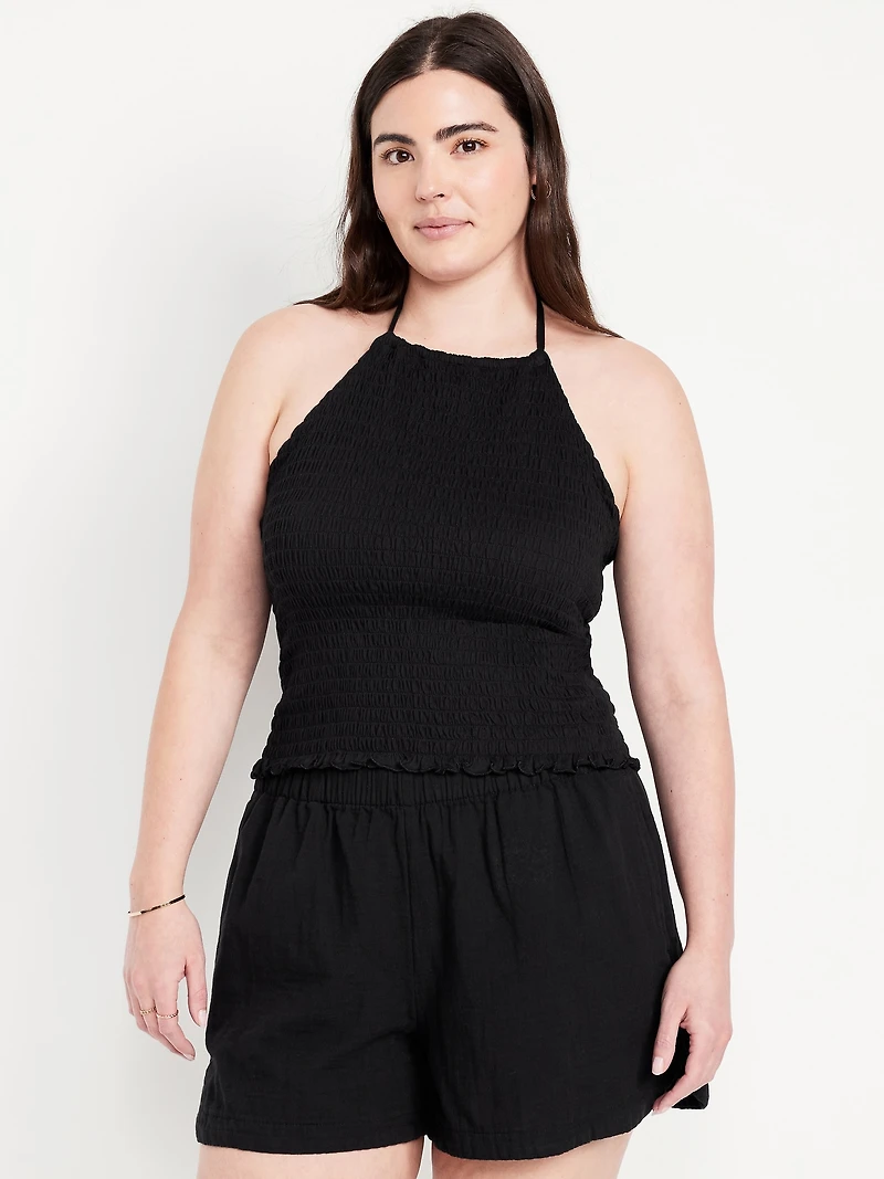 Sleeveless Smocked Crop Top