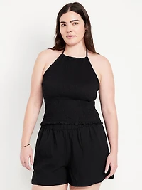 Sleeveless Smocked Crop Top