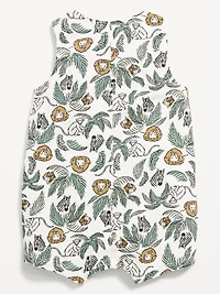 Sleeveless Linen-Blend Henley One-Piece Romper for Baby