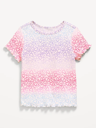 Printed Short-Sleeve Lettuce-Edge T-Shirt for Toddler Girls