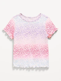 Printed Short-Sleeve Lettuce-Edge T-Shirt for Toddler Girls