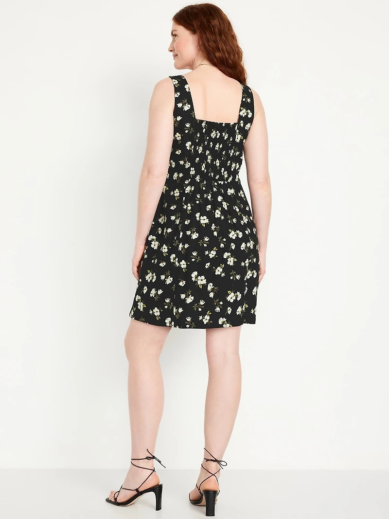 Square-Neck Linen-Blend Mini Dress