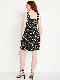 Square-Neck Linen-Blend Mini Dress