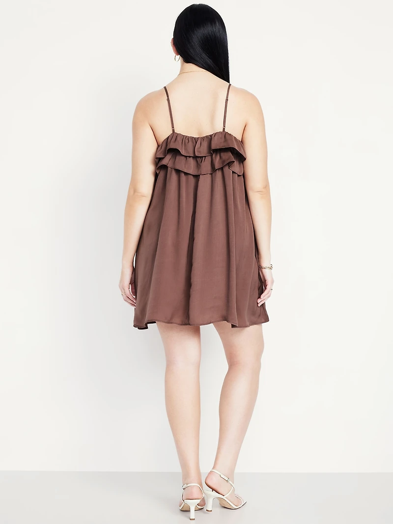 Ruffle-Trim Satin Mini Dress