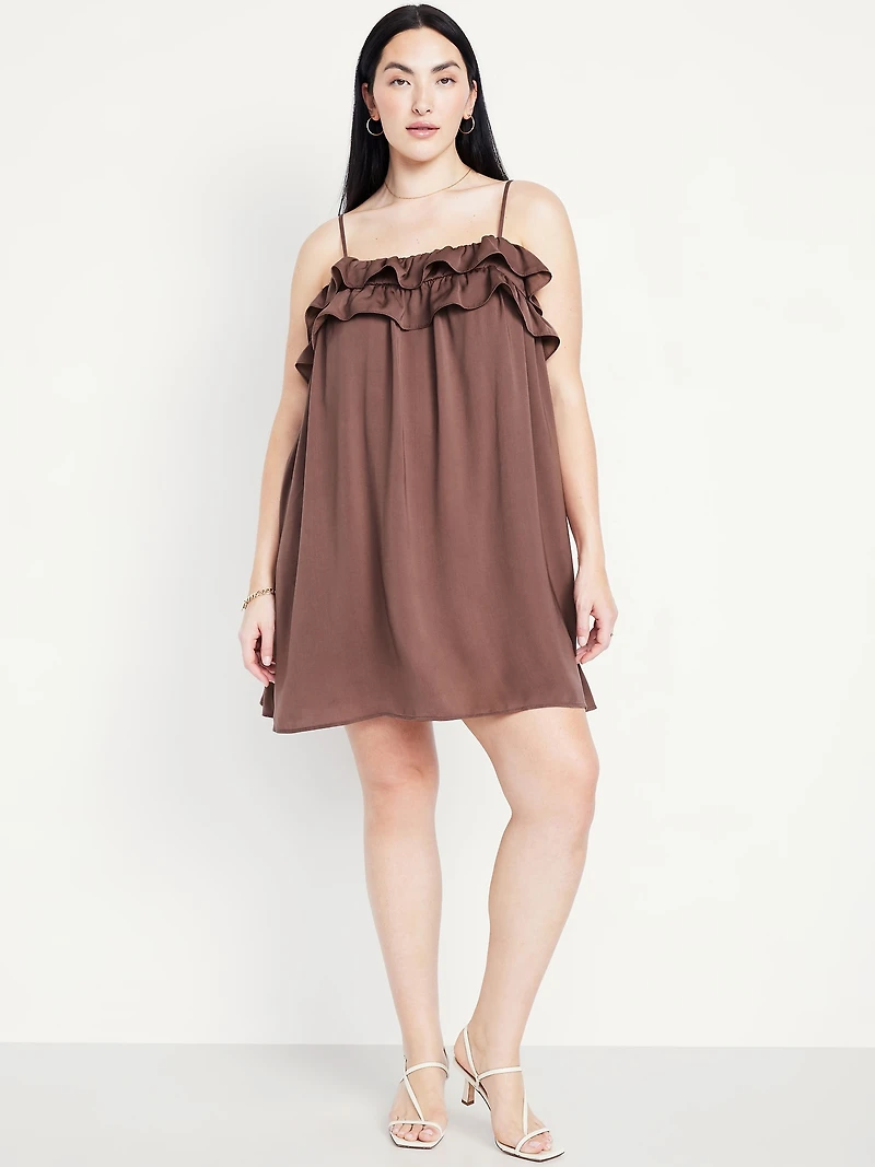 Ruffle-Trim Satin Mini Dress