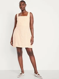 Square-Neck Linen-Blend Mini Dress