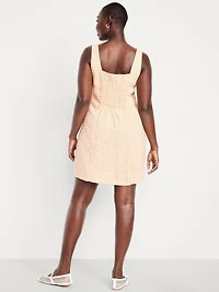 Square-Neck Linen-Blend Mini Dress