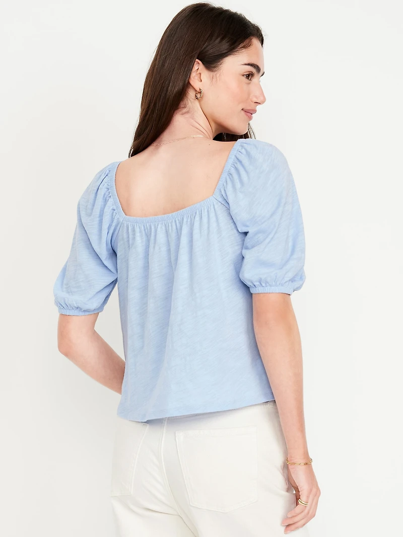 Square-Neck Puff-Sleeve Top