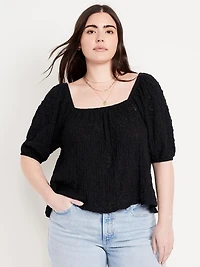 Puff-Sleeve Lace Top