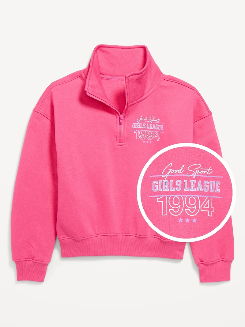 Oversized Quarter-Zip Sweatshirt for Girls
