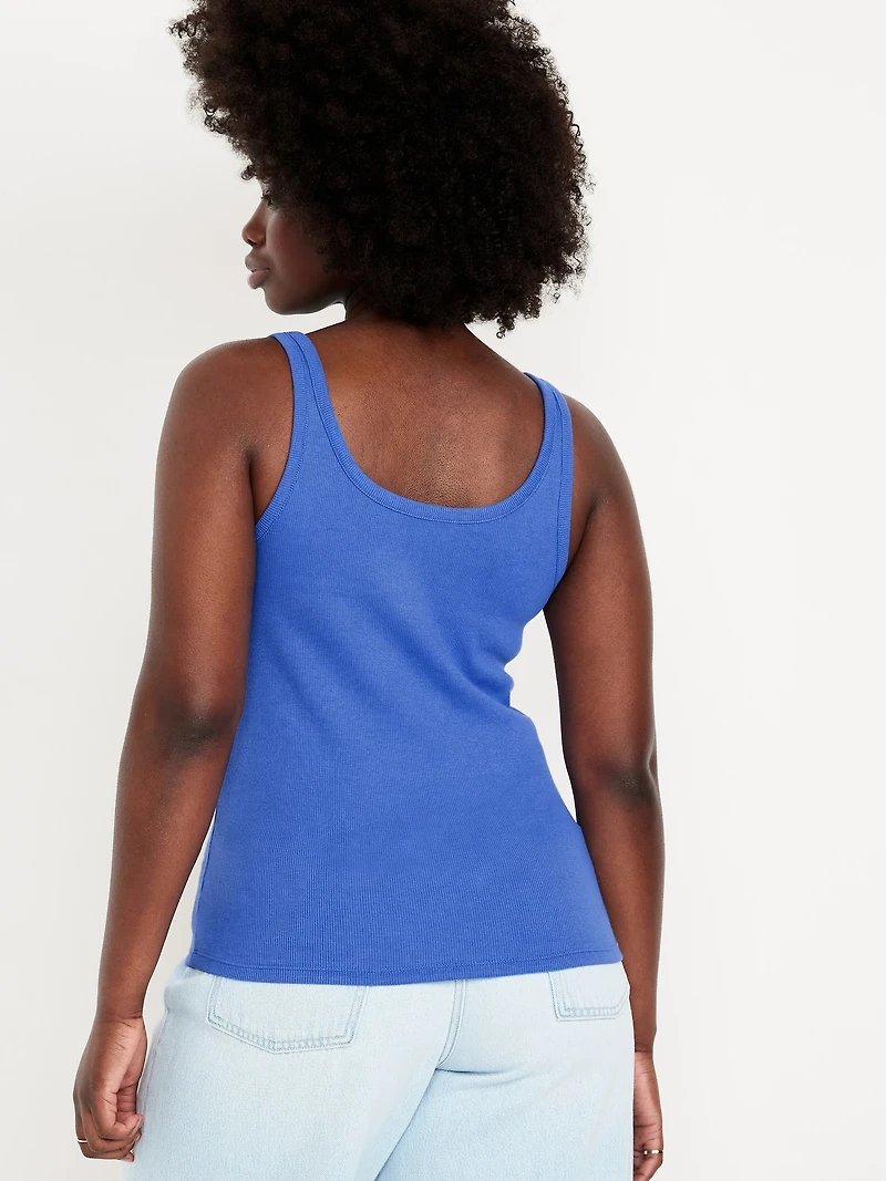 First-Layer Ribbed Scoop-Neck Tank Top